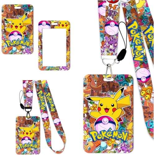 Pokemon Pikachu Card Holder Lanyard Cartoon Hand with Streamer Card ID Holder Car Keychain Mobile Accessories Childrens Toys