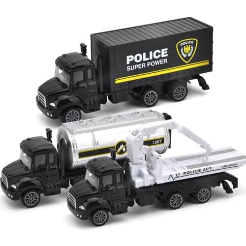 30 Styles Kids Alloy Police Truck Toy 1:64 Scale Diecasts Toys Vehicles Pull Back Crane Trailer Rescue Car Model for Boys S018