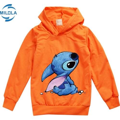 Disney 3D Print Stitch Hooded Sweater European and American Cartoon Printed Childrens Sweatshirt Boys Hooded Sweatshirt Kids