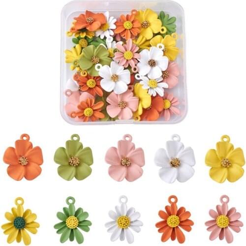 40pcs Alloy Flower Pendant Charms Spray Painted Flower Daisy Dangle Charm for Jewelry Making DIY Bracelet Necklace Earring