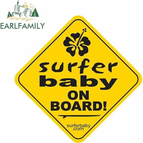 EARLFAMILY 13cm x 13cm For Surfer Baby on Board Sign Funny Car Stickers JDM Windows Decal Motorcycle Windshield Vinyl Car Wrap