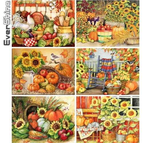 Evershine Diamond Embroidery Pumpkin Cross Stitch Mosaic 5D DIY Autumn Diamond Painting Sunflower Landscape Wall Decoration
