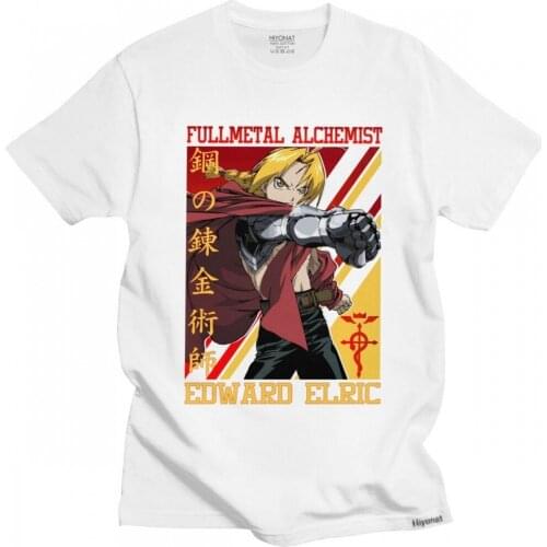Trendy Fullmetal Alchemist Edward Elric T-shirt Men Short Sleeve Print Brotherhood Anime Fma Anime Manga T Shirt Cotton Tee Tops