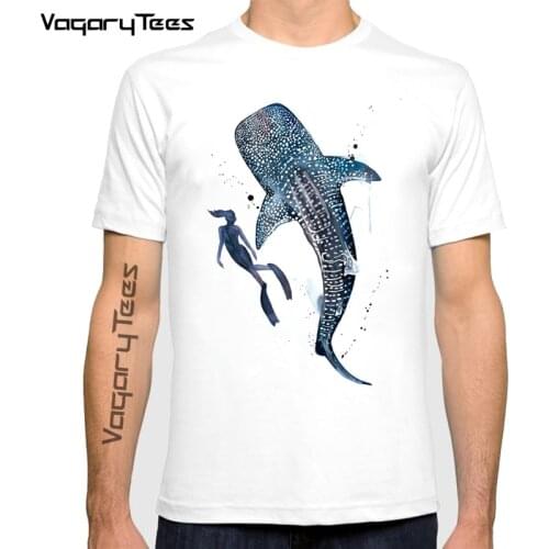 Free diver with Whale Shark watercolor painting print animal Sea art sea life art Newest Short Sleeve Classic T-shirt