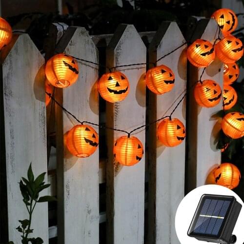 Solar powered 10/20 LED Pumpkin String Lights Detachable Polyester Halloween Pumpkin Lanterns for Halloween Christmas Decoration