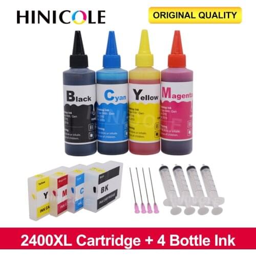 HINICOLE 4 Color Refillable Ink Kit+ PGI2400 XL Compatible Ink Cartridge PGI-2400 For Canon MAXIFY IB4040 iB4140 MB5040 MB5140