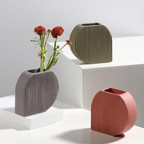 Nordic Morandi Art Ceramic stripe Vase Living Room Flower Arrangement Ornaments Home Decoration Accessories Dried flowers Vases