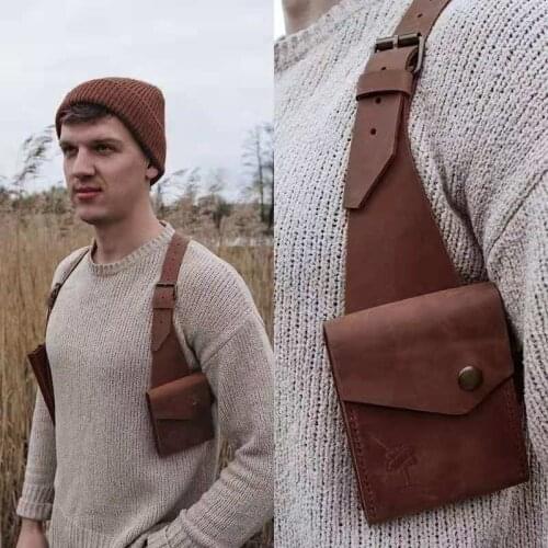 Medieval Leather Steampunk Strap Underarm Satchel Unisex Belt Bag Halloween Accessories Retro Adjustable Zipper Wallet Small Bag