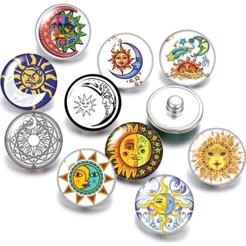 DB0422 Round Love Sun Moon Star 18mm snap buttons 10pcs mixed round photo glass cabochon style for snap button jewelry