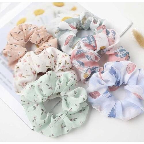 Summer Sweet Floral Leopard Print Scrunchies Chiffon Korea Hair Ties Rubber Band Hair Rope Women Girls Hair Accessories Headwear