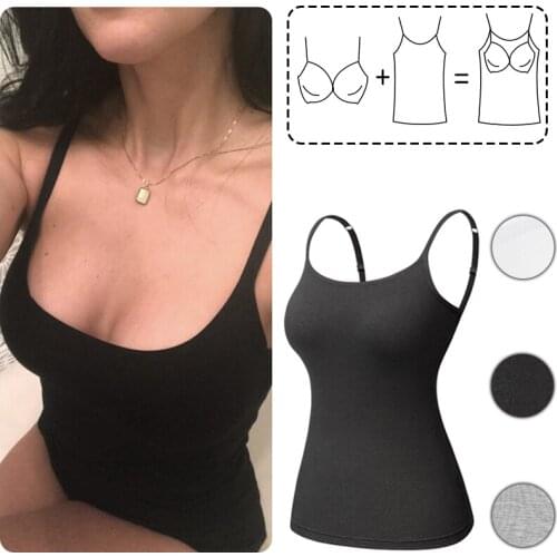 Women Padded Camisoles Built in Bra Seamless Tank Tops Wireless Short Cami Vest Fitness Solid Spaghetti Sleeping Cloth Shirt