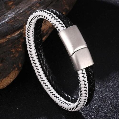 Trendy Genuine Leather Bracelet Men Stainless Steel Multilayer Braided Rope Bracelets for Male Female Bangles Jewelry
