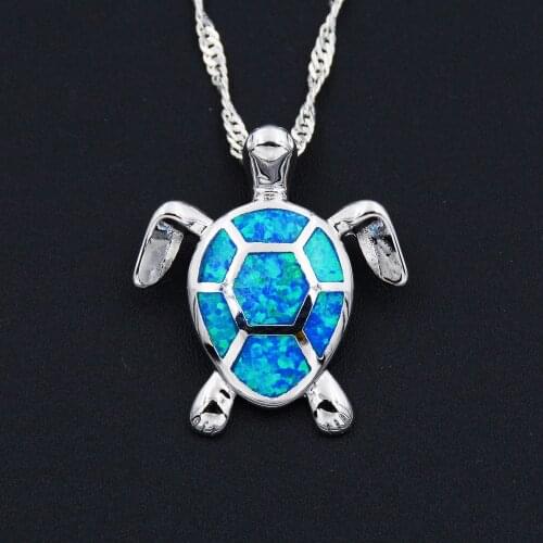 Sea World Series Ocean Blue / Green Fire Opal Turtle Cat Shark Pendant Necklaces for Christmas