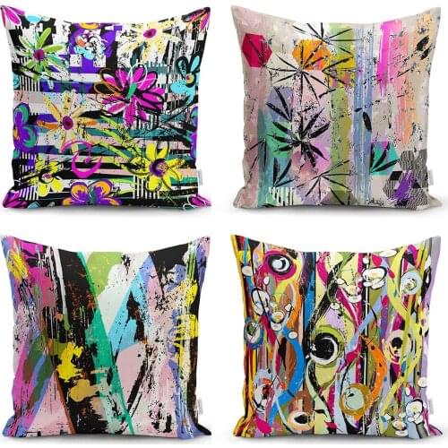 Water Color Paint Brush Hammer Geometric Patterned 4'Lü Pillow Decorate Case Set (DOUBLE SIDED) Quality Stylish Home Garden Room Kitchen Gift Useful Colorful