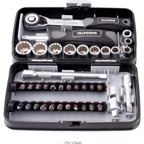 High quality 38PCS Mini ratchet wrench set 1/4 socket screwdriver head hex trox slot bit bike Repair handle tools S2 material