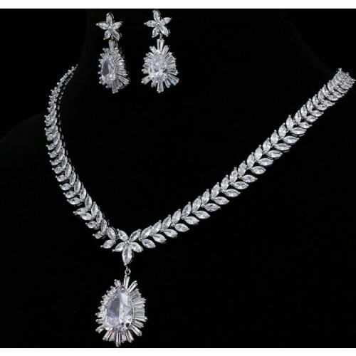 Nigerian Big Water Drop Cubic Zirconia Setting Crystal Wedding Bridal Jewelry Sets Gifts For Bridesmaids AS114