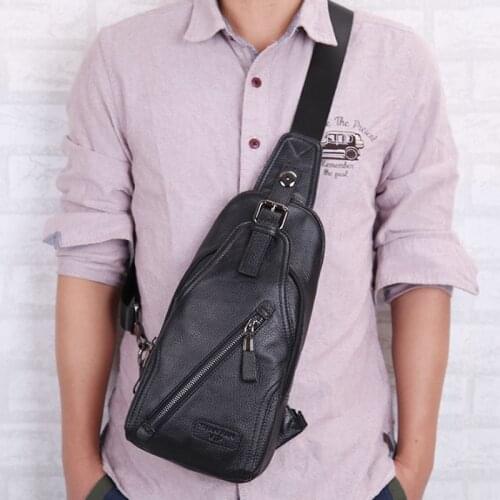 Men Genuine Leather Chest Bag High Quality trend fashion Sling Chest Pack Back famous brand Messenger Shoulder Bag