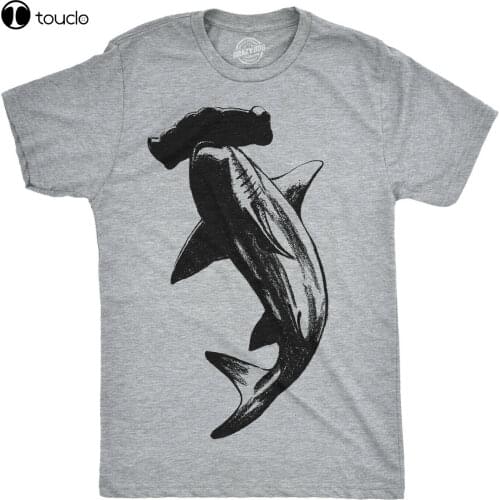 New Mens Hammerhead Shark T Shirt Cool Aquatic Wildlife Graphic Tee (Heather Grey) - Cotten Tee Shirt