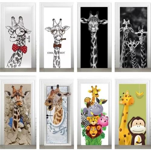 3D DIY Giraffe Large Murals PVC Waterproof Door Sticker Stereoscopic Art Statue Living Room Bedroom Door Decor Mural Wallpaper