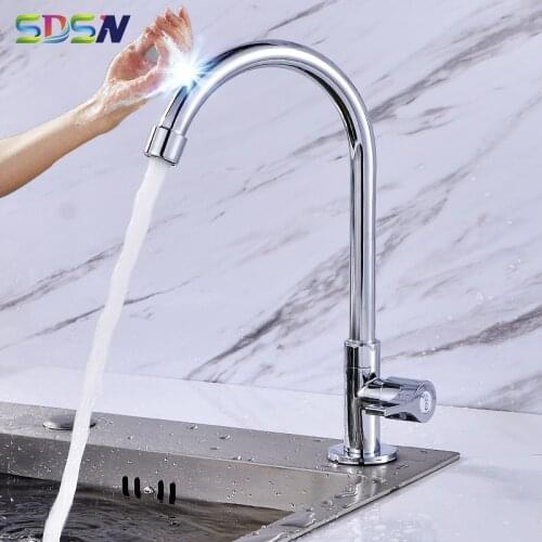 Single Cold Kitchen Faucets SDSN Sensor Cold Kitchen Mixer Tap Quality Polished Chrome Touch Faucet Brass Kitchen Mixer Tap
