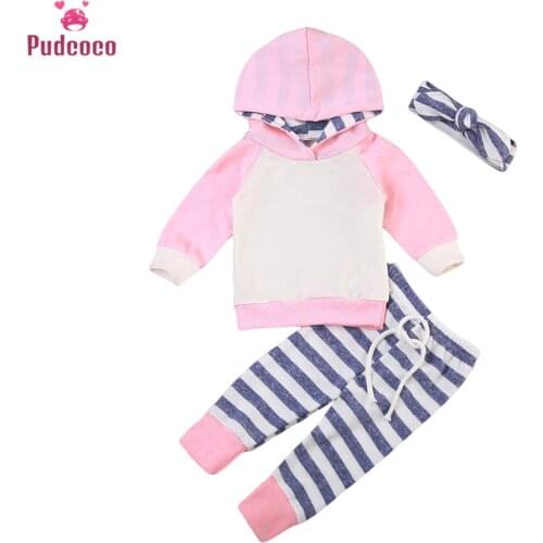 Autumn Winter 3 Pieces Newborn Clothes Set Baby Boy Girl Long Sleeve Hooded Sweatshirt +Striped Leggings Pants Outfits Set