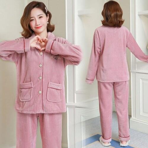 Autumn lapel thickened mink velvet long-sleeved pajamas full length pajamas for women comfortable pijama cut winter sleepwear