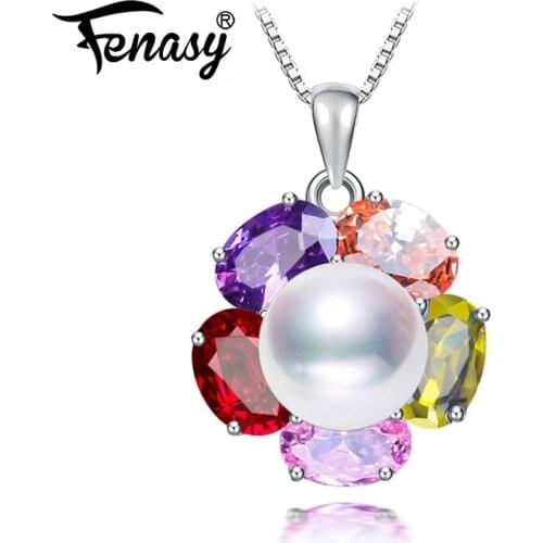 FENASY natural Pearl necklace bohemian black White pearl jewelry necklace for women flower pendant AliExpress