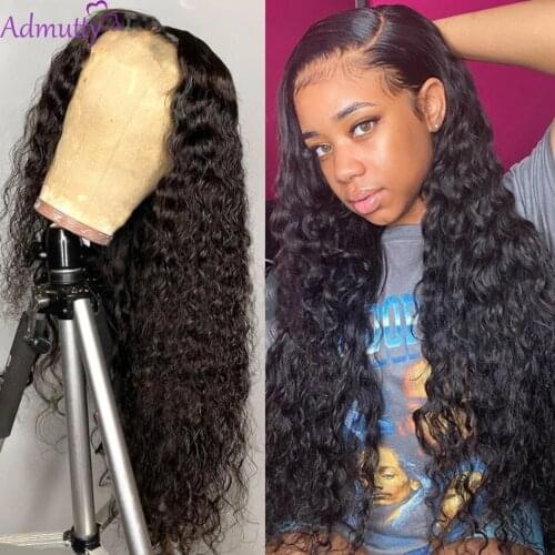 Admutty Hair 13X4 Lace Front Wig Remy Peruvian Water Wave Wig Tpart HD transparent lace Human Hair Wigs For Women 180 Density