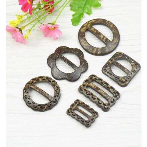 Natural Coconut Wood Slider Tri-Glides Adjust Buckles Wooden Rectangular Round Ring Belt Buckle DIY Backpack Straps Webbing