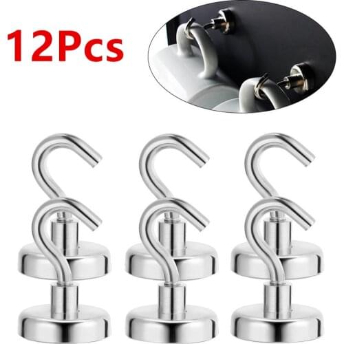 12Pcs/Lot Strong Magnetic Hooks Heavy Duty Wall Hook Hanger Key Coat Cup Hanging Hanger Home Kitchen Storage Organization Hooks