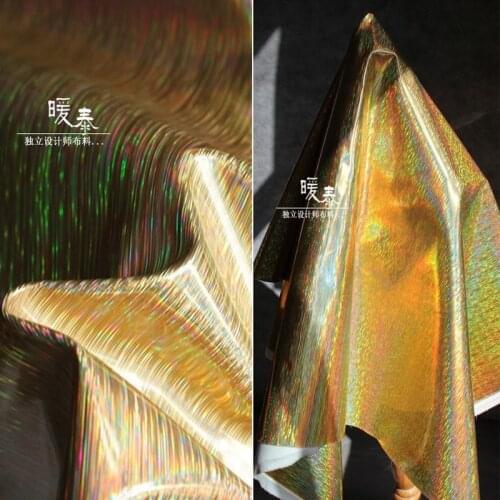 Iridescent PU Leather Gold Meteor Shower Wire drawing DIY Patches Bags Coat Bows Dress Stage Decor Cosplay Designer Fabric