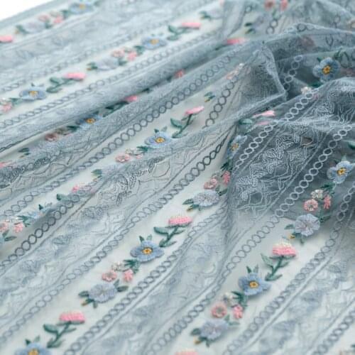 Multicolor vertical strips embroidered net yarn lace fabric tissu Fashion Dresses Handmade Diy clothes patchwork tulle fabric
