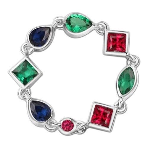 SLJELY 925 Sterling Silver Geometric Multicolor Cubic Zirconia CZ Finger Ring for Women Glitter Elegant Party Hand Made Ring