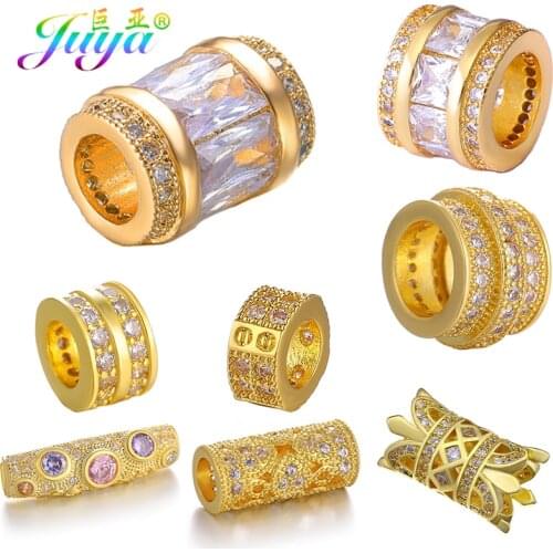 Juya DIY Glass Metal Beads Supplies Large Hole Tubes Charm Beads For Women Men Natural Stones Crystals Beadwork Jewelry Making
