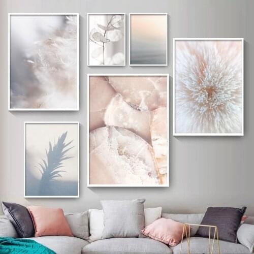 Light Pink Blush Gray Leaf Paintings Plant art Poster Nordic Minimalism Canvas Printing Living Room Furniture Decorative