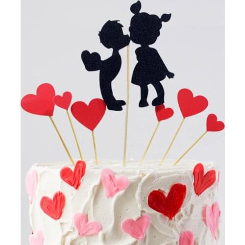 Love Heart Sweet Lovers Cake Topper Cupcake Topper Set For Anniversary Valentines Day Just Married Wedding Cake Decoration