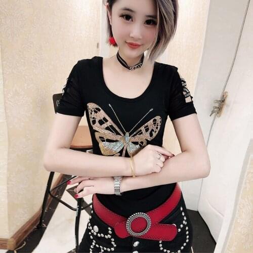 2021Fashion Diamond T-Shirt Ladies V-Neck summer Casual Elegant Tops T-Shirts Women Large size Short sleeve