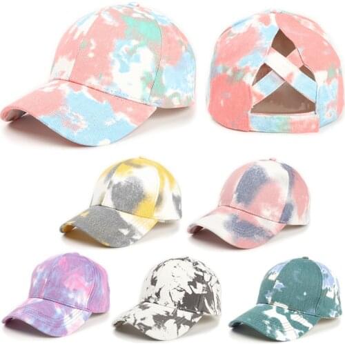 Women Explosion style hat tie-dye open cross ponytail cap color graffiti shade sunscreen baseball cap female