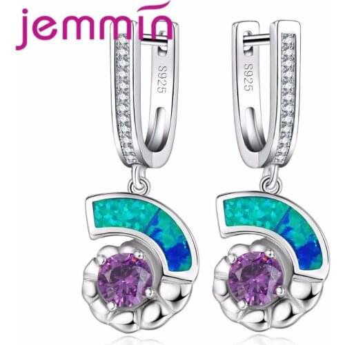 Vintage 925 Sterling Silver Blue Fire Opal Earrings For Women Purple Crystal Dangle Earring Party Anniverysary Brincos