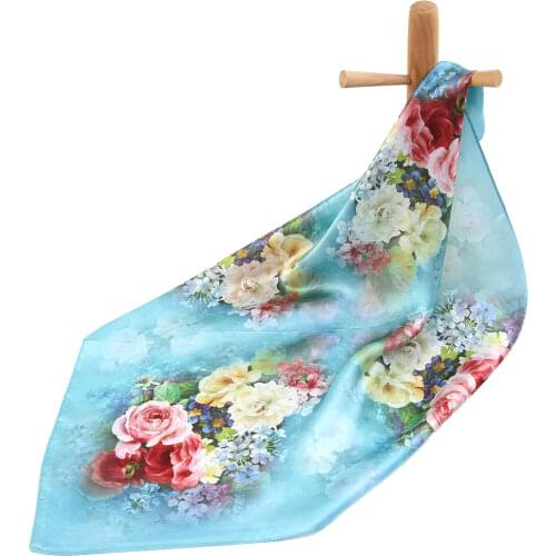 Pure Silk Scarf Women Bandana Female Handkerchief Hair Scarf Flower Womens Top Natural Silk Square Headband Floral Neck Scarf