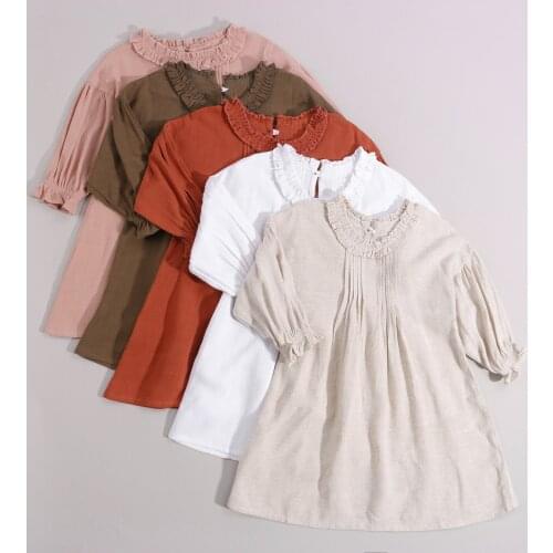 2-6Y Kids Girls Casual Dress Solid Color Long Sleeve Ruched Princess Dress Spring Autumn Flouncing Cuff Mid-length A-line Dress