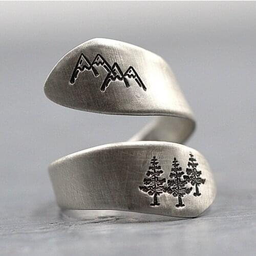 Fashion Mountain Tree Forest Rings Adjustable Size Bohemia Vintage Punk Jewelry For Women Charm Wedding Party Gothic Ornaments