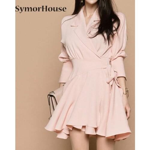 Women Vintage Sashes A-line Party Mini Dress Half Sleeve Notched Collar Solid Casual Elegant Bow Dresses 2021 Autumn New Fashion