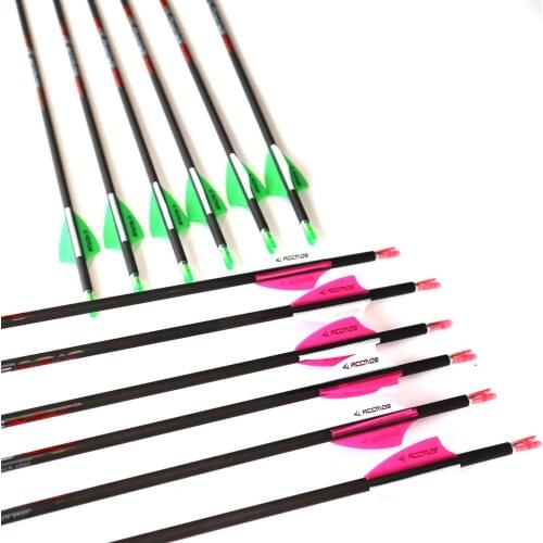 12pcs 31 inch Pure Carbon Arrow Spine 300 350 400 500 600 700 800 900 1000 Pure Carbon Arrow Shaft ID 4.2mm Archery for Recurve