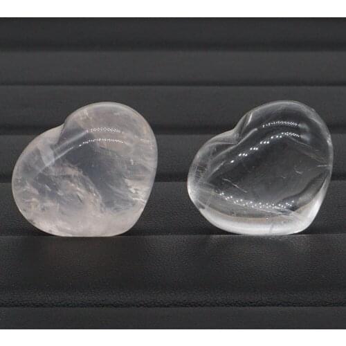 2Pcs Natural Clear Quartz Crystal Carved 1.2" Heart Shaped Palm Stone Reiki Healing Love Gemstone Gift