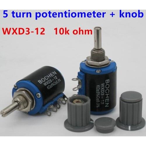 2PCS WXD3-12 2W 10K ohm WXD3-12-2W 5 ring multi-circle precision wire-wound potentiometer + 2PCS knob cap (copper core)