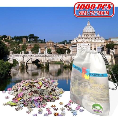 3D Paper Jigsaw Puzzle Rome Tiber River Castle 1000 Pieces Wooden Toys Puzzles for Adults Educational Toys Decoration Stickers