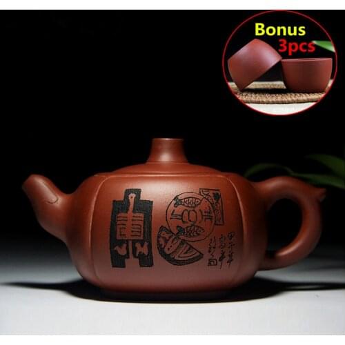 400ml Famous Handmade Pots Chinese Porcelain Teapots Ceramic Tea Set Yixing ZiSha Tea Pot Bonus 3 Tea Cups Free Shipping