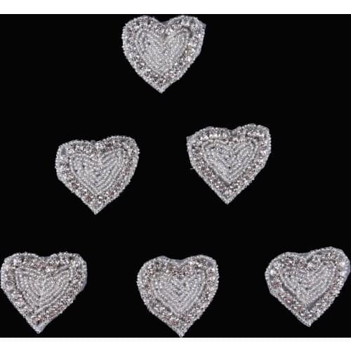 60pcs/lot) Handmade Bling Heart Rhinestone Applique Patch Sew-on Flatback Crystal Button For Baby Girl Bridal Headbands