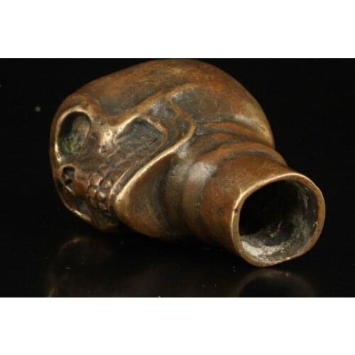 ASIAN COLLECTION VINTAGE OLD RARE BRASS CASTING SKULLS STATUE CRUTCH HANDLE Free shipping